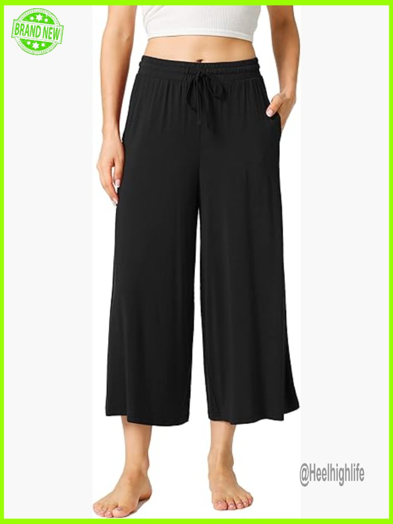 Women's Wide Leg Capri Pajama Pants Lounge Bottoms